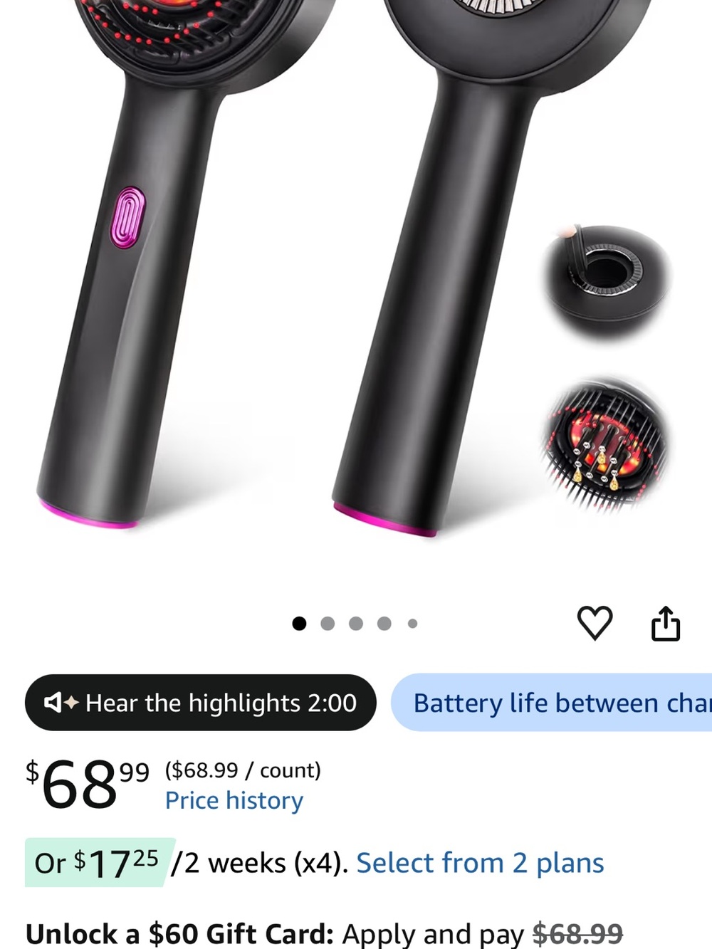 Black Hair Dryer Brush with Pink Accents